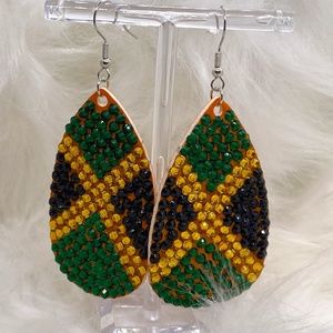 Faux Leather Earrings Covered In Rhinestones hand made Drop Earrings